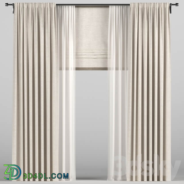 Curtains with tulle and a roman curtain.