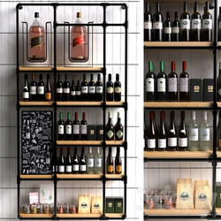 Wine shelf in a loft style supermarket with a collection of red wine. Wine 3D Models 