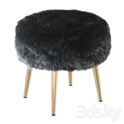 Round chair black fur 