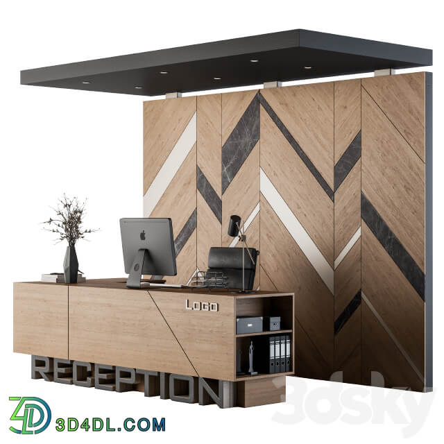 Reception Desk and Wall Decor Set 06