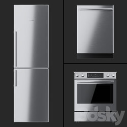 Bosch HEI8056U cooker B11CB50SSS refrigerator and SHX3AR75UC dishwasher. 
