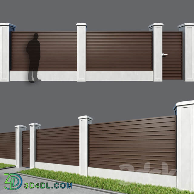 Fence made of corrugated board 5 options 3D Models