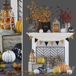 Artificial fireplace with autumn decor 