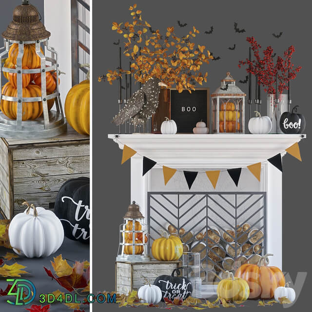 Artificial fireplace with autumn decor