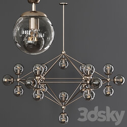 Pendant light Modo 6 Sided Chandelier 21 Globes Bronze and Gray Glass 