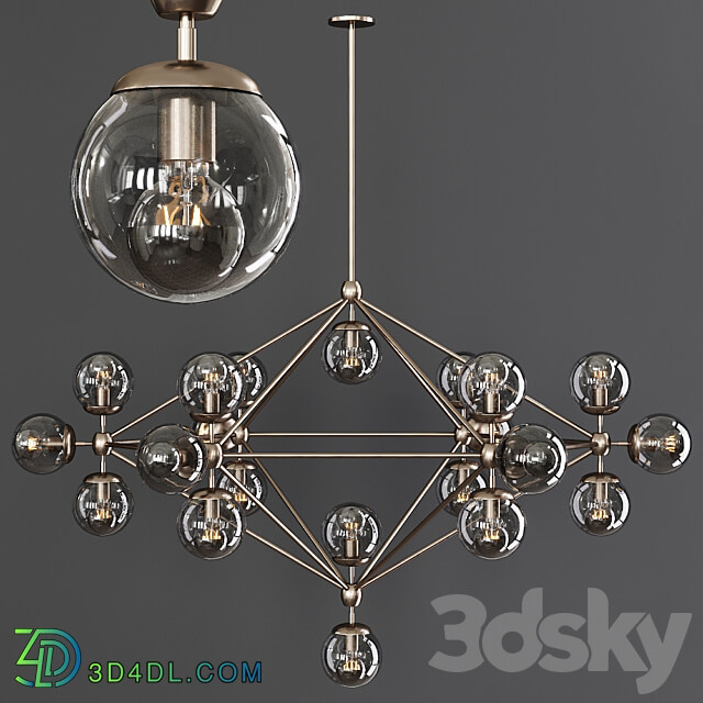 Pendant light Modo 6 Sided Chandelier 21 Globes Bronze and Gray Glass