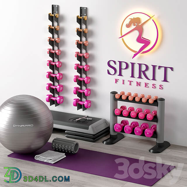 Excellent set for a fitness room. Sport equipment. Set 3D Models