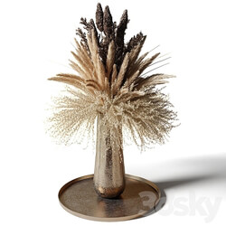Lush bouquet of dried flowers in a metal vase 