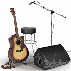 Guitar. Guitar set for stage. Musical instrument. Microphone 3D Models 