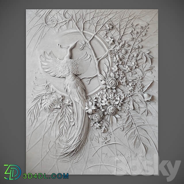 Bas relief panel with a peacock