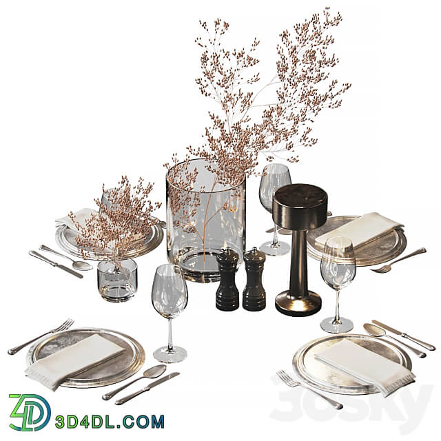 Serving set with dried flowers