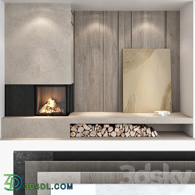 Decorative wall with fireplace set 03