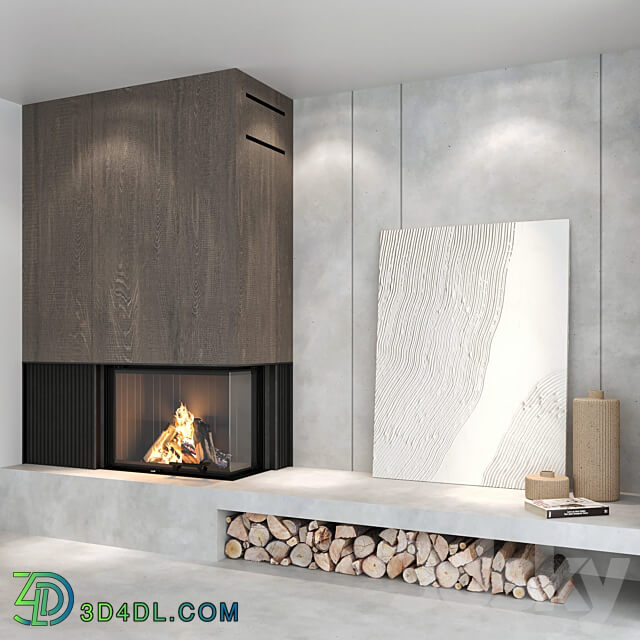 Decorative wall with fireplace set 03