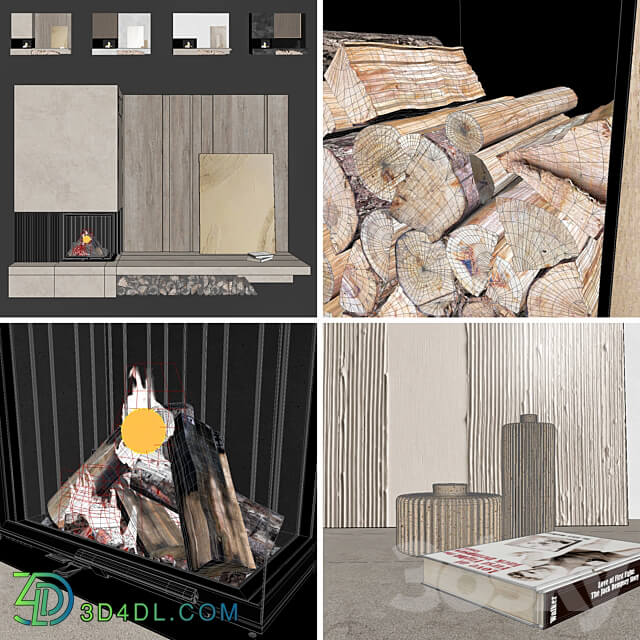 Decorative wall with fireplace set 03