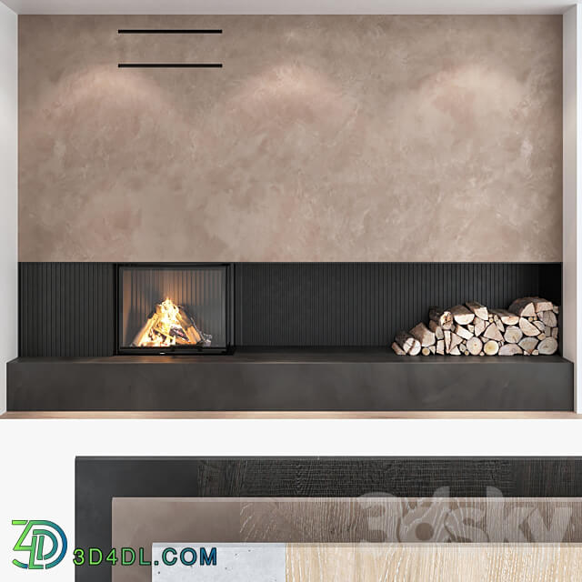 Decorative wall with fireplace set 06