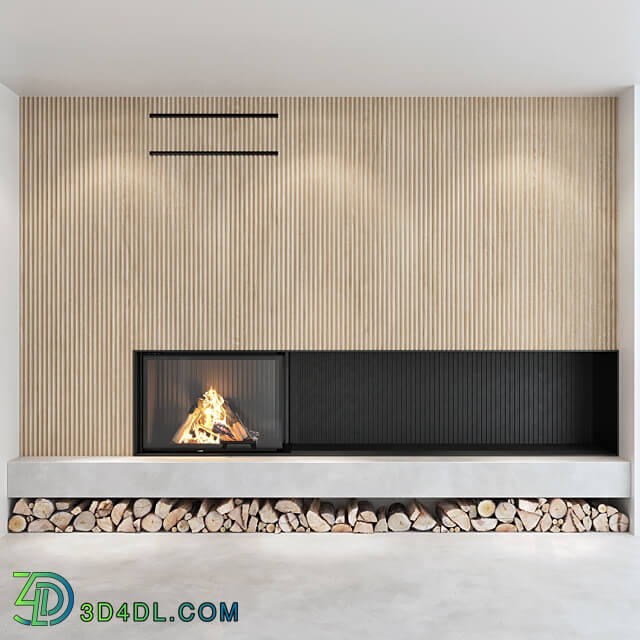 Decorative wall with fireplace set 06