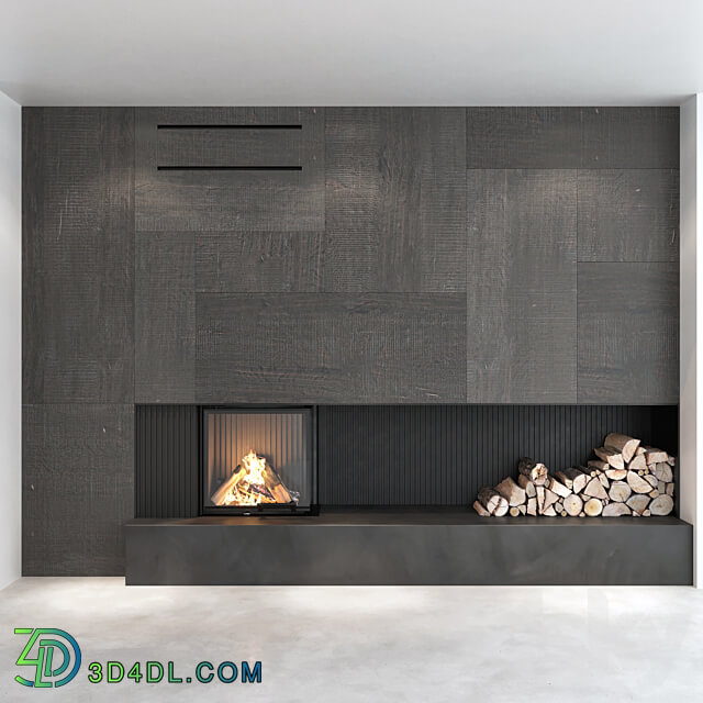 Decorative wall with fireplace set 06