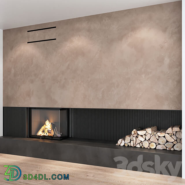 Decorative wall with fireplace set 06