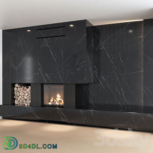 Decorative wall with fireplace set 07
