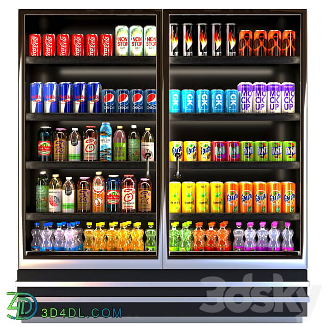 Showcase in a supermarket with lemonades juices and energy drinks 8 3D Models