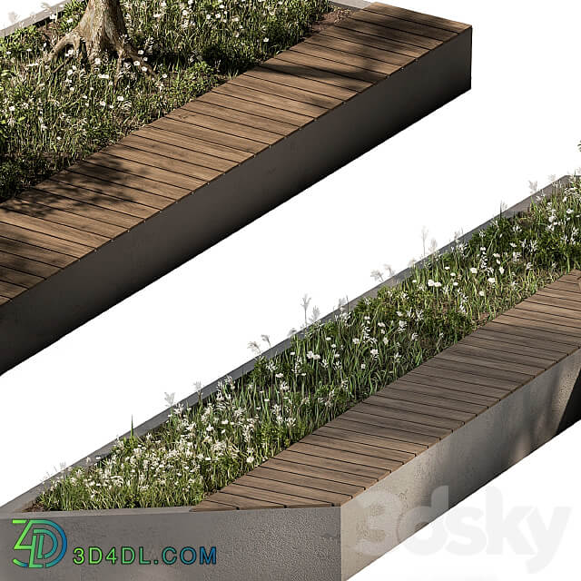 Urban Furniture Architecture Bench with Plants Set 24