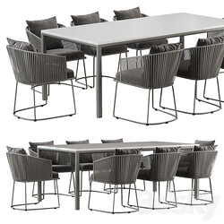 Table Chair Outdoor Dining Set with Tempered Glass Top Table and Rope Woven Chairs 