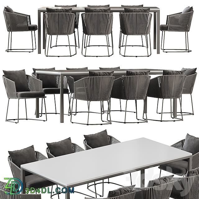 Table Chair Outdoor Dining Set with Tempered Glass Top Table and Rope Woven Chairs