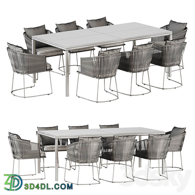 Table Chair Outdoor Dining Set with Tempered Glass Top Table and Rope Woven Chairs