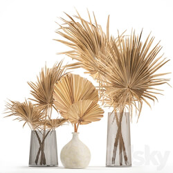 Bouquet 133. Dry branches vase palm leaf dried flower glass decor set interior eco design natural decor glass branch 3D Models 