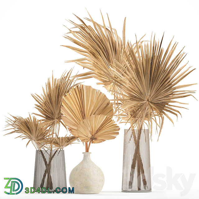 Bouquet 133. Dry branches vase palm leaf dried flower glass decor set interior eco design natural decor glass branch 3D Models