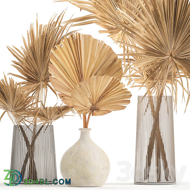 Bouquet 133. Dry branches vase palm leaf dried flower glass decor set interior eco design natural decor glass branch 3D Models