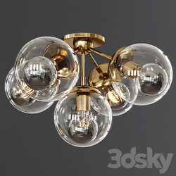 Ceiling lamp Modo Ceiling Mount 5 Globes Brushed Brass and Clear Glass 