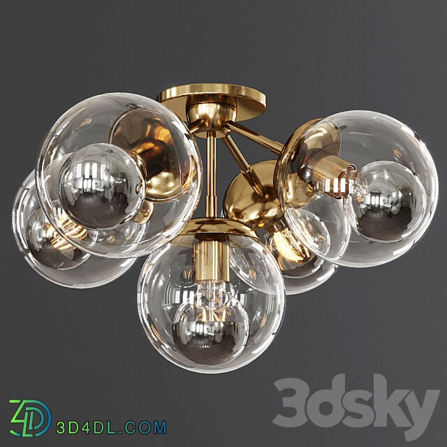 Ceiling lamp Modo Ceiling Mount 5 Globes Brushed Brass and Clear Glass