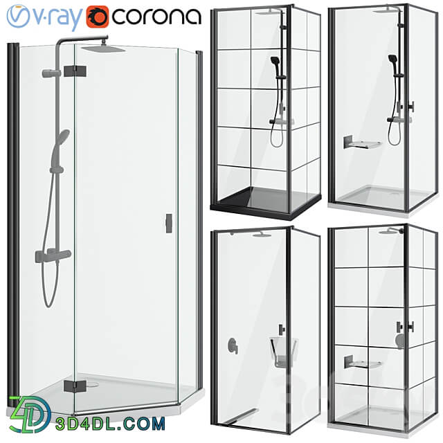 Shower cabins Radaway Nes 8 Black set 136 3D Models 3DSKY