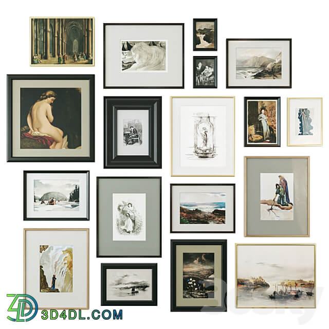 A set of paintings in classical frames 3D Models 3DSKY