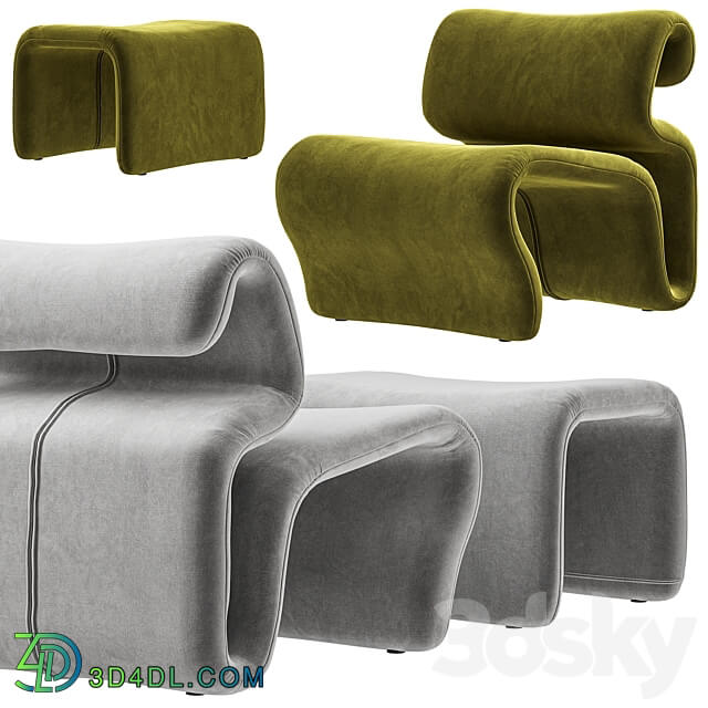 Artilleriet Etcetera Fabric Easy Chair and Footstool 3D Models 3DSKY