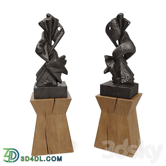Metal Abstract figure wooden pedestal 3D Models 3DSKY