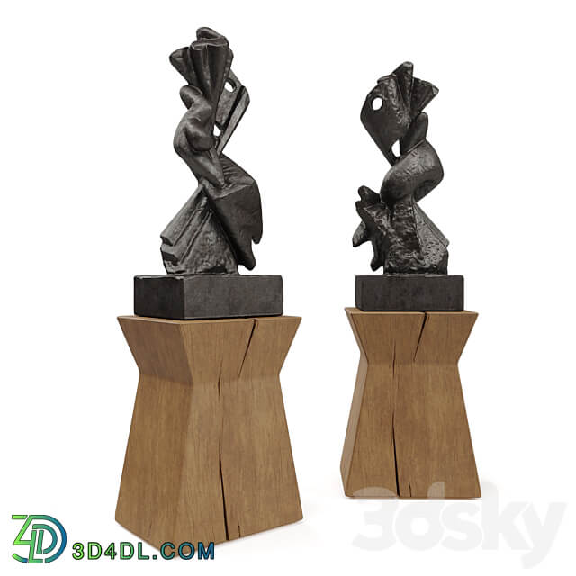 Metal Abstract figure wooden pedestal 3D Models 3DSKY