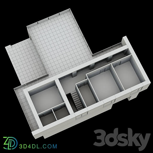 Modern two storey cottage with a flat roof and a large Bauhaus style terrace 3D Models 3DSKY
