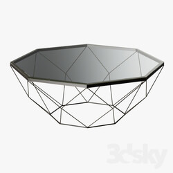 Geometric Antique Brass Coffee Table with Glass Top 