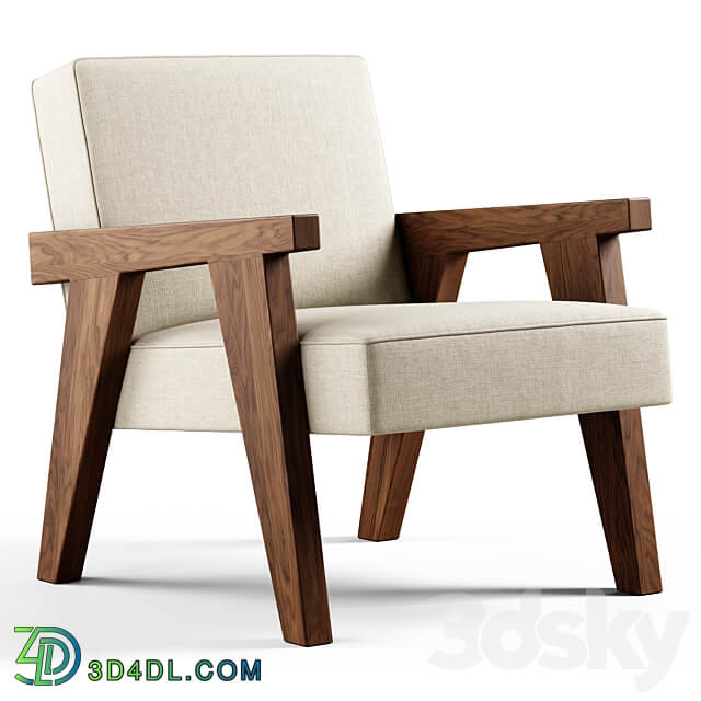 Zara Home The walnut armchair with hemp upholstery 3D Models 3DSKY