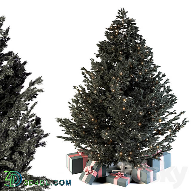 Dark christmas tree with boxes and garland 3D Models 3DSKY