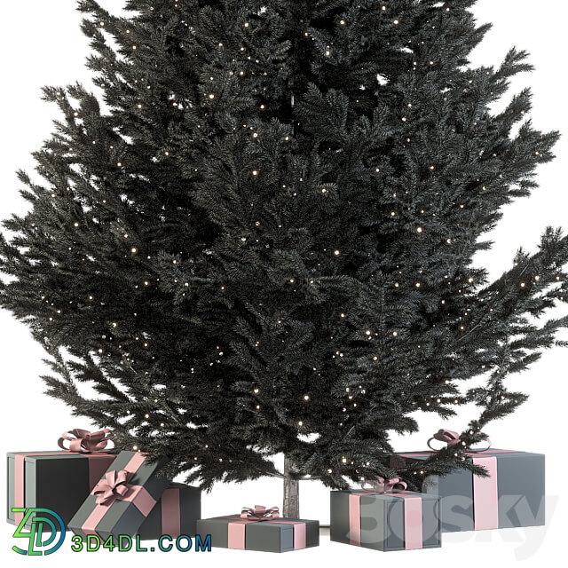 Dark christmas tree with boxes and garland 3D Models 3DSKY