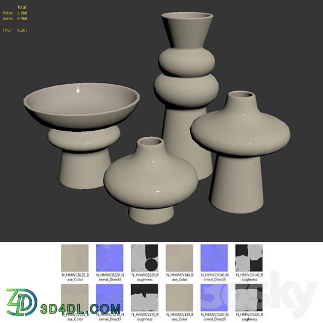 Set of vases H M 3D Models