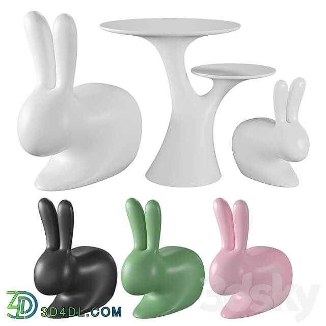 Qeeboo Rabbit Chair and Rabbit Tree Table Chair 3D Models 3DSKY