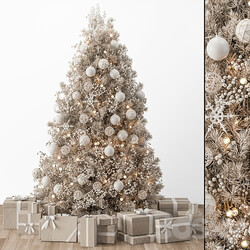 Christmas Decoration 34 Christmas White and Cream Tree with Gift 3D Models 3DSKY 