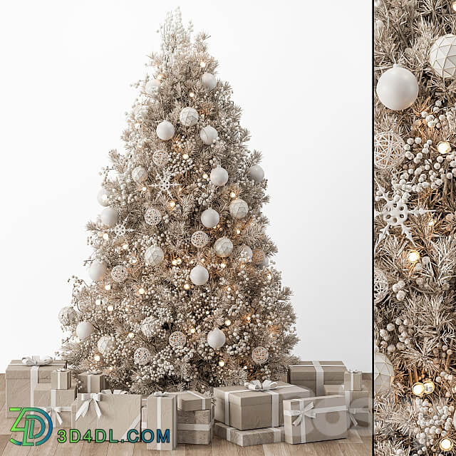 Christmas Decoration 34 Christmas White and Cream Tree with Gift 3D Models 3DSKY