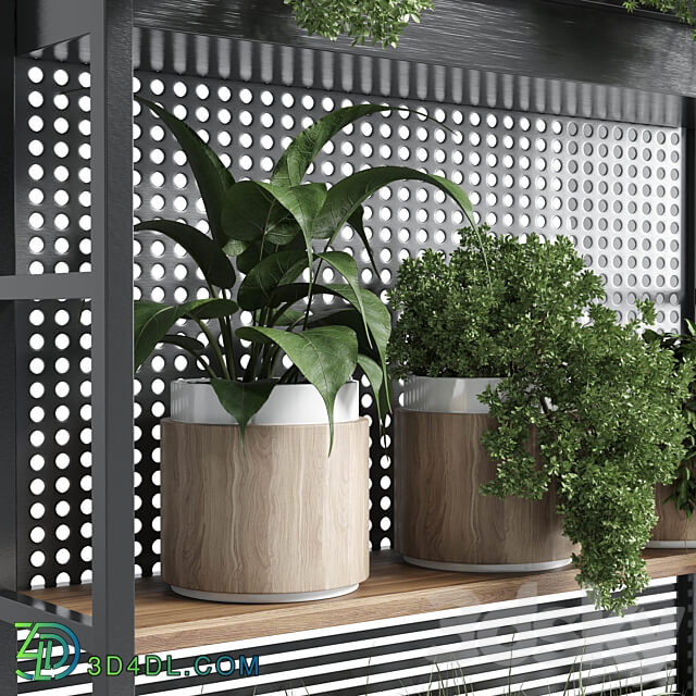 stand plant metal vase with three wooden pots Fitowall 3D Models