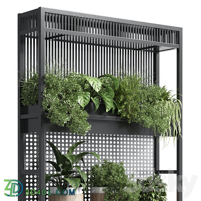 stand plant metal vase with three wooden pots Fitowall 3D Models