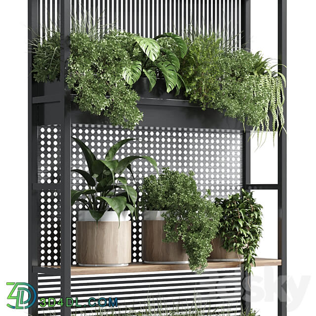 stand plant metal vase with three wooden pots Fitowall 3D Models